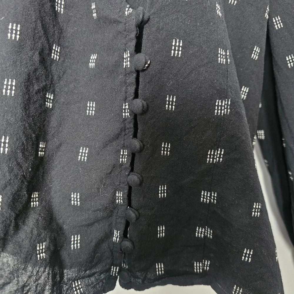 Madewell Kinston Side Button Wrap Top XL Black Textured Dobby Boho
